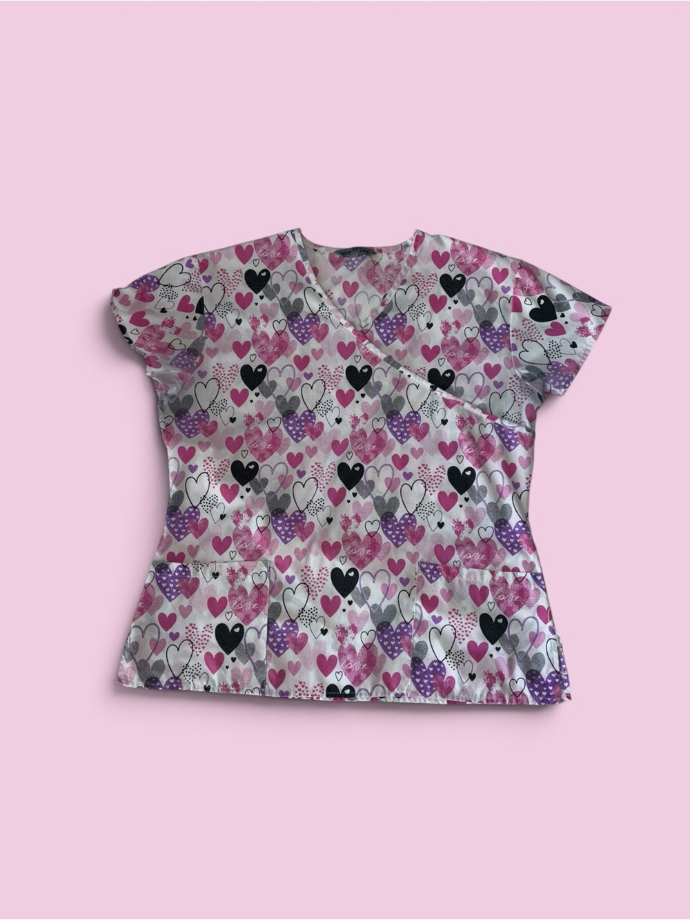 Kids Pink & Purple Heart Print Scrub Top